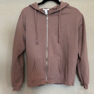 Tilly's Full Tilt Dusty Rose/Brown Zip-Up Hoodie